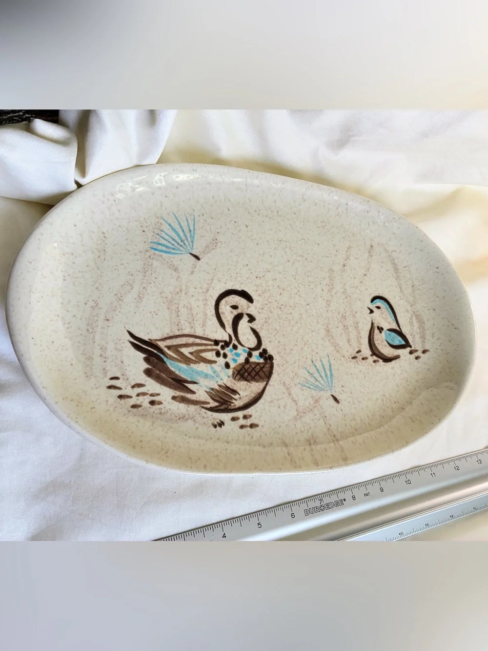 Red Wing Pottery Bob White Quail Hand Painted Oval Platter